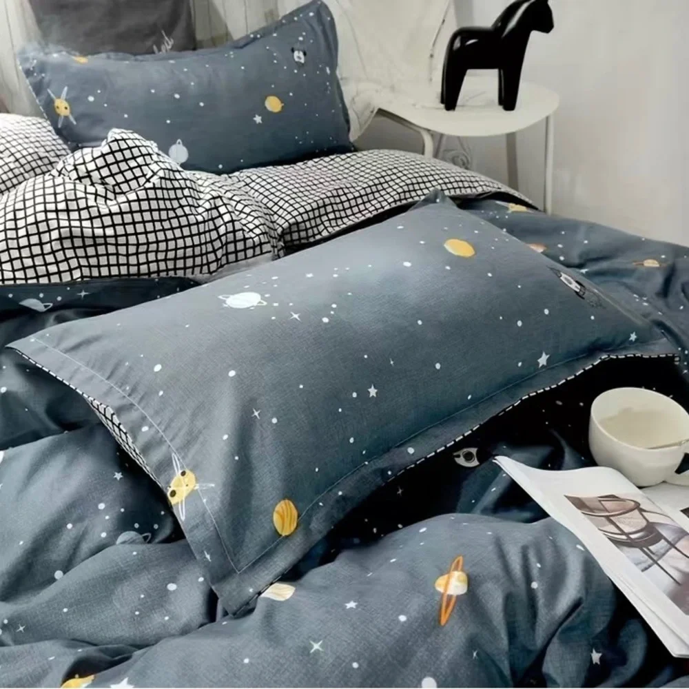 Kids Twin Size Duvet Cover Bedding Set Blue Space Planets Print 1 Pillowcase NEW